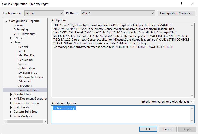 Visual Studio 2015 Update 2 - how to remove telemetry call in binary